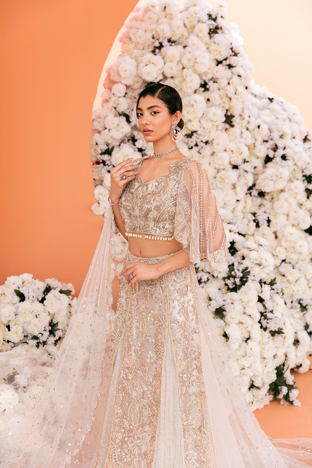 Champagne Embellished Net Lehenga Choli (3-Piece) - Image 3