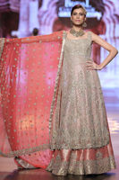Gold Embroidered Net A-Line Shirt with Lehenga (3-Piece) - Image 4