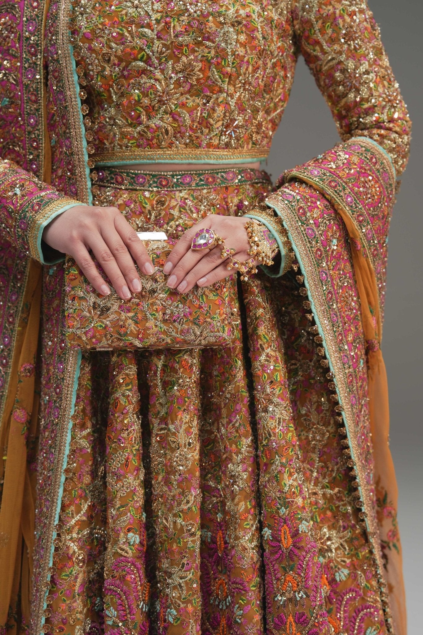 Pakistani Yellow Embroidered Net Lehenga Choli (3-Piece) - Image 3