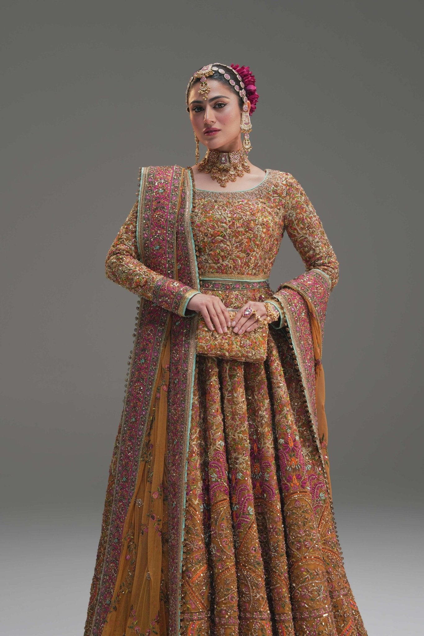 Pakistani Yellow Embroidered Net Lehenga Choli (3-Piece) - Image 4