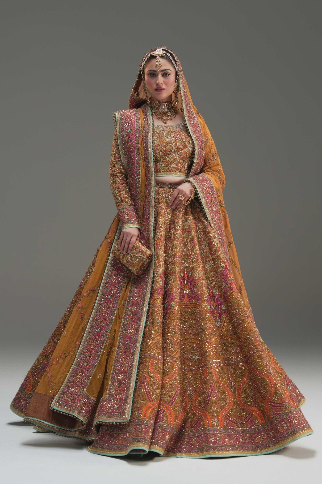 Pakistani Yellow Embroidered Net Lehenga Choli (3-Piece) - Image 6