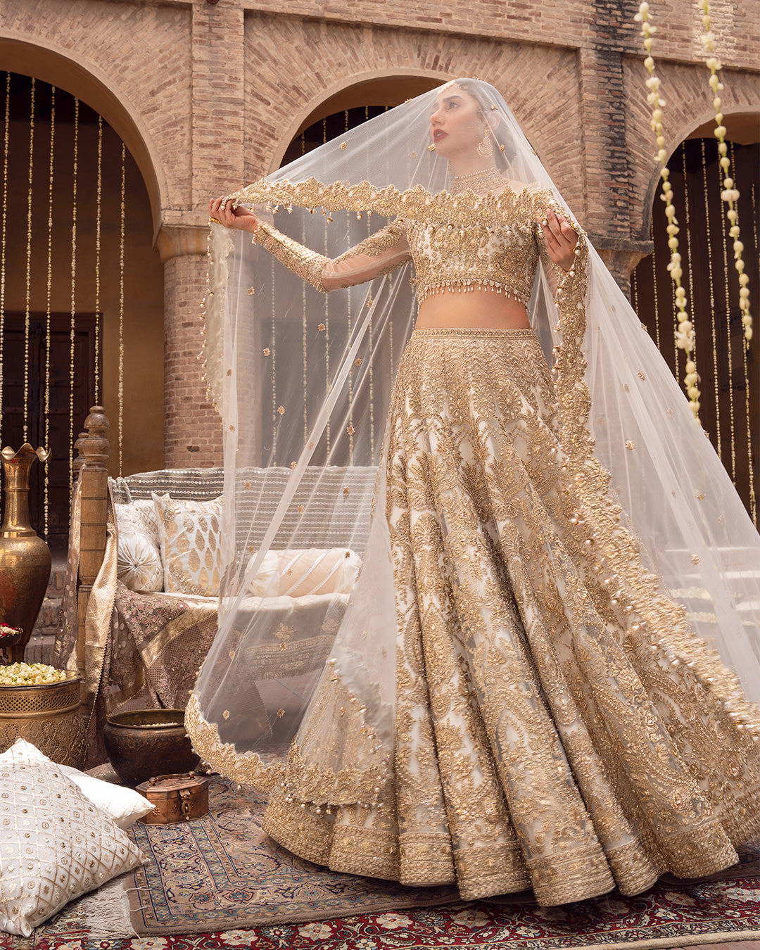 Gold Zardozi Net Lehnga Choli (3-Piece) - Image 7