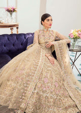 Champagne Gold Embroidered Net Bridal Lehenga (3-Piece) - Image 6