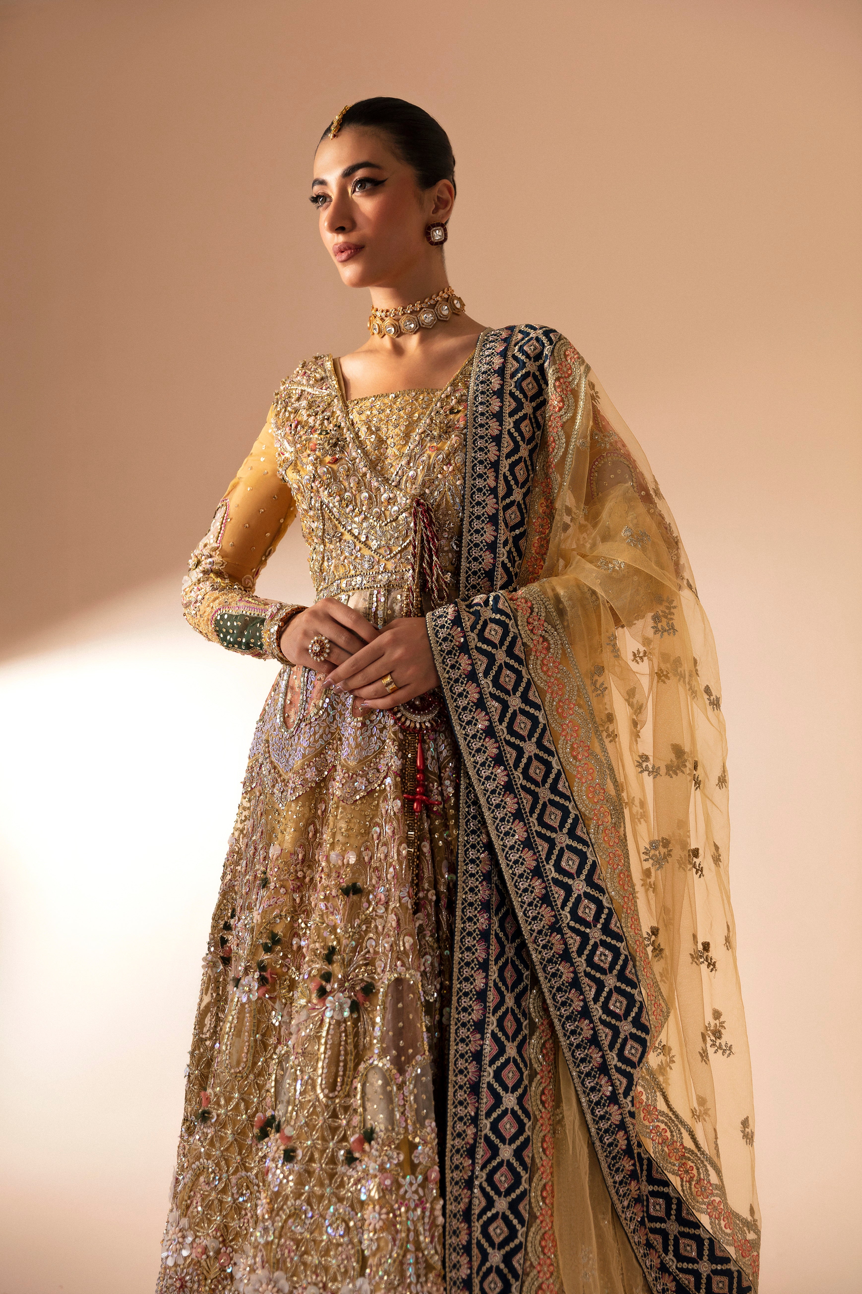 Pakistani Amber Hand-Embellished Net Lehenga (3-Piece) - Image 1