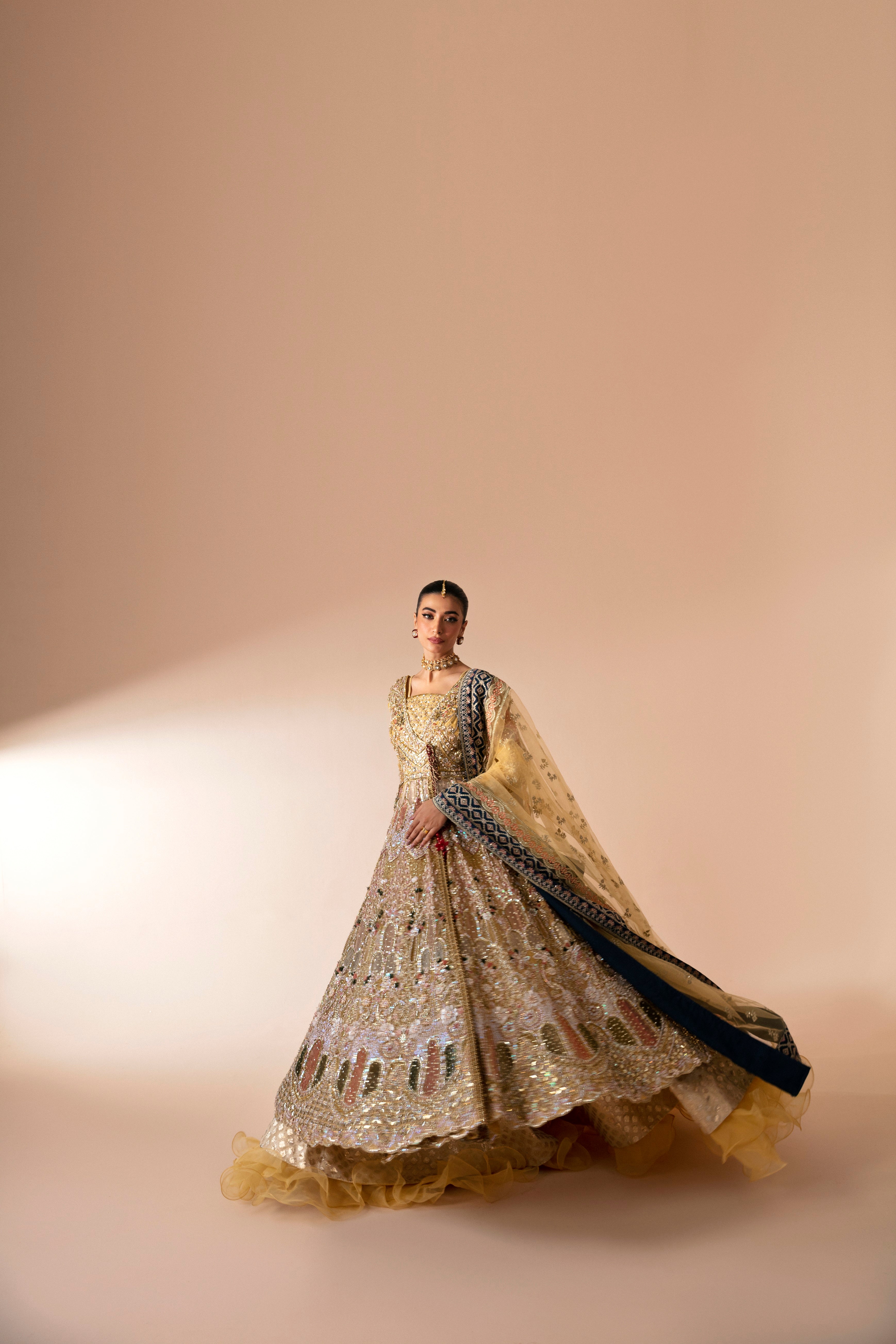 Pakistani Amber Hand-Embellished Net Lehenga (3-Piece) - Image 3