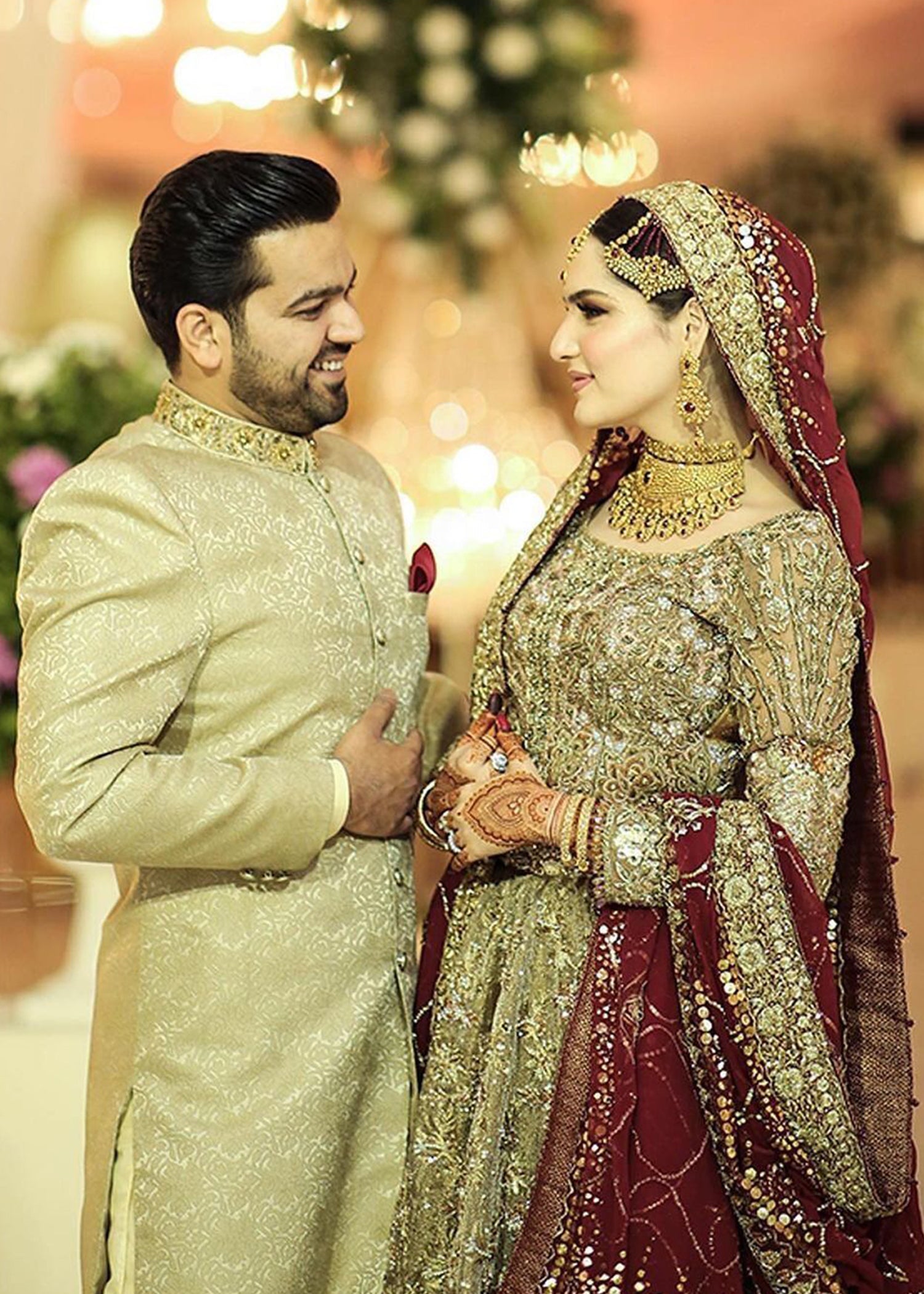 Pakistani Antique Gold Embellished Net Bridal Lehenga (3-Piece) - Image 4