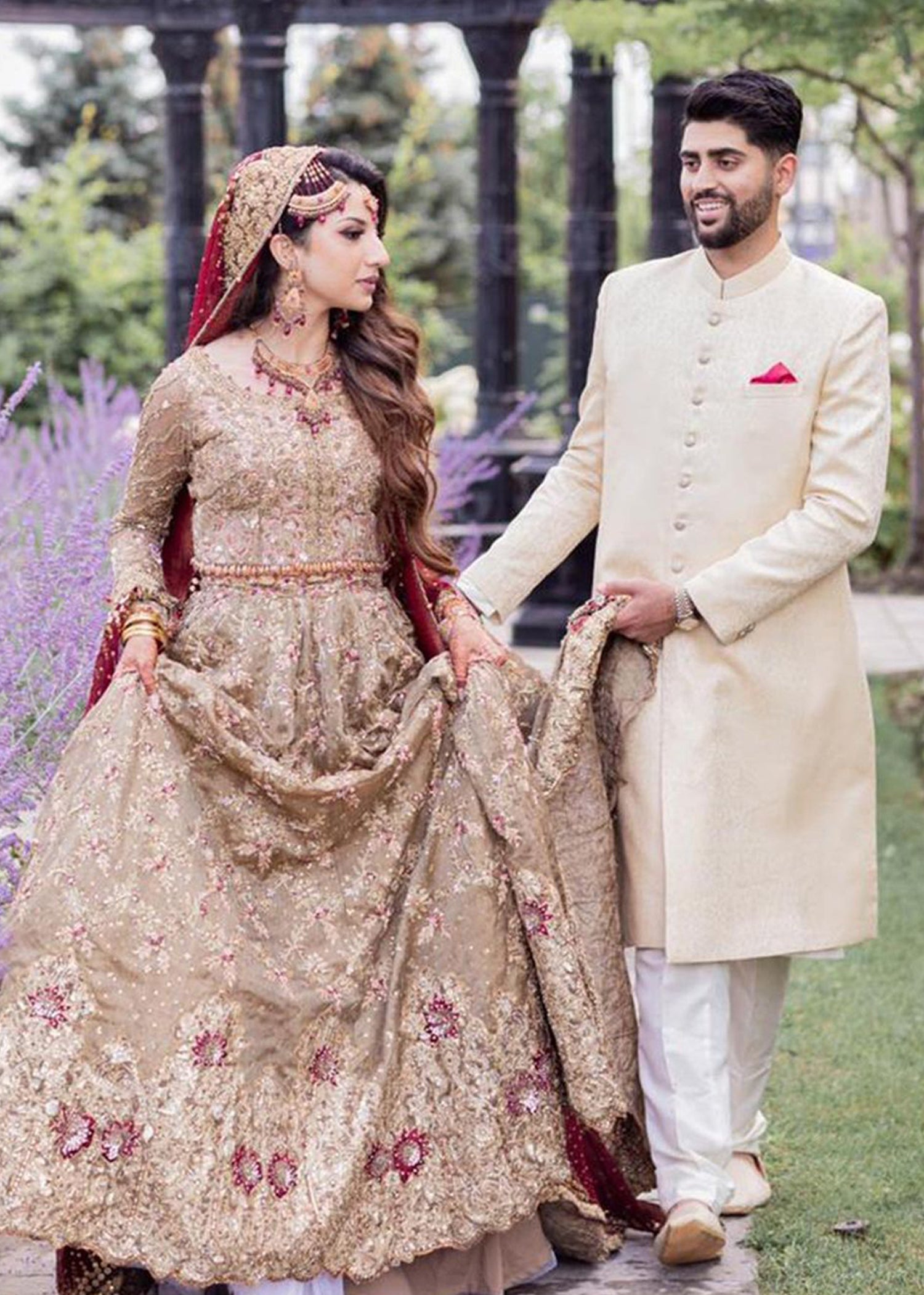 Antique Gold Embellished Net Bridal Lehenga (3-Piece) - Image 2