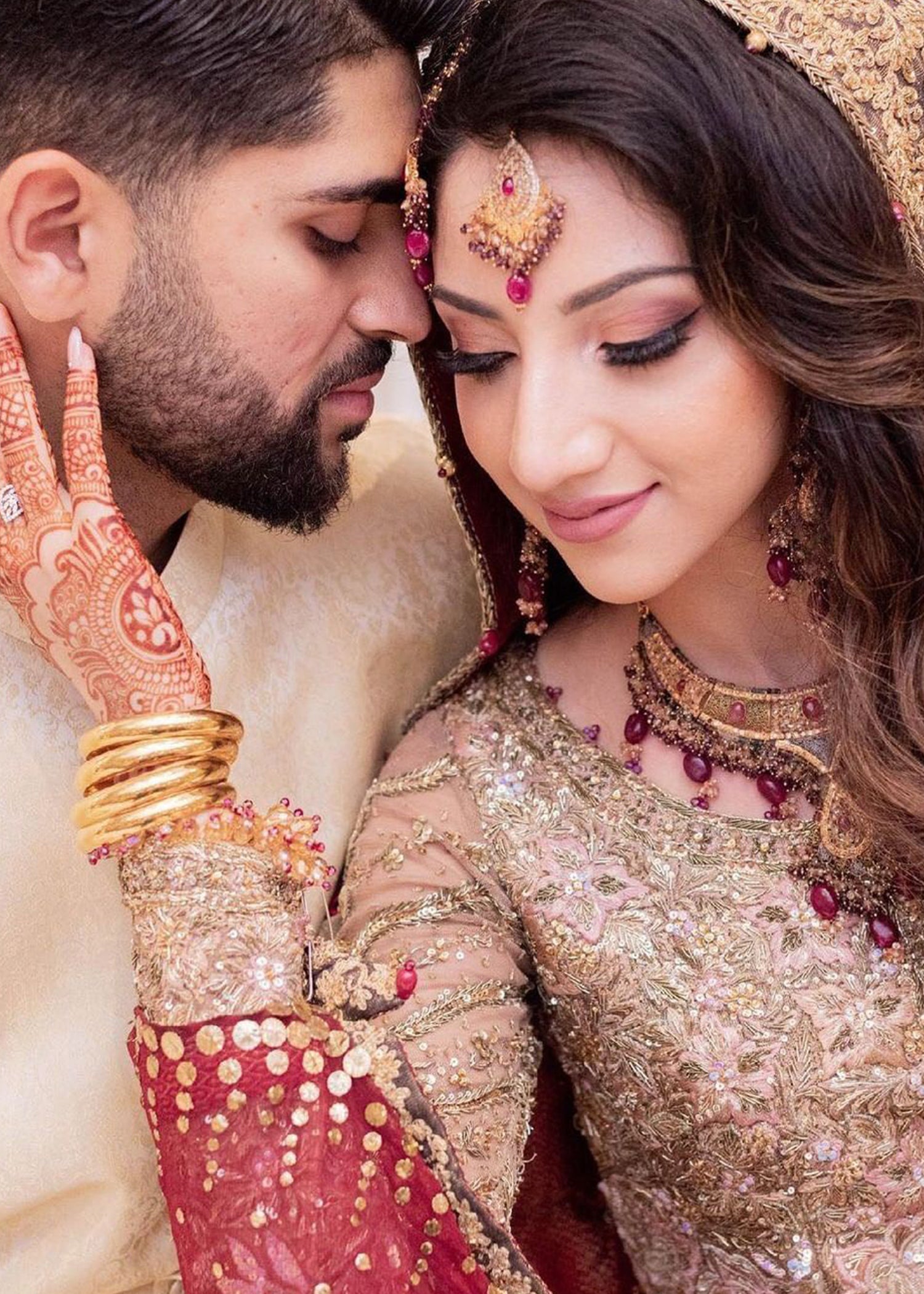 Antique Gold Embellished Net Bridal Lehenga (3-Piece) - Image 3