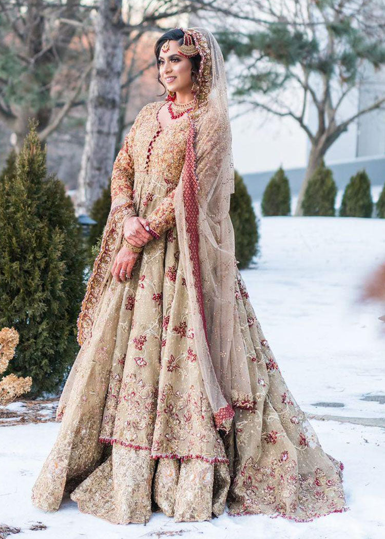 Antique Gold Embellished Net Silk Bridal Lehenga (3-Piece) - Image 2