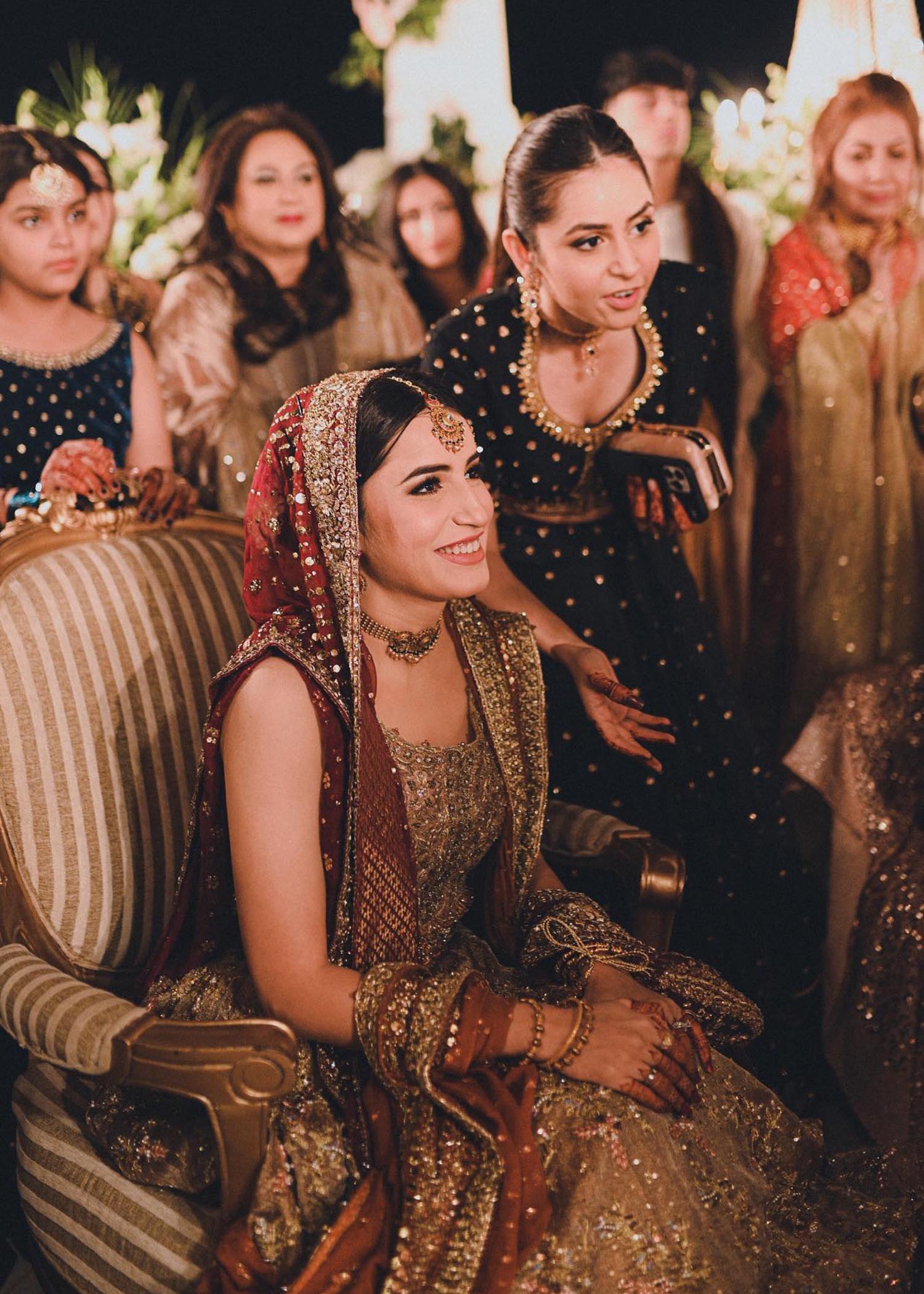 Deep Maroon Gold Embellished Net Silk Bridal Lehenga (3-Piece) - Image 4