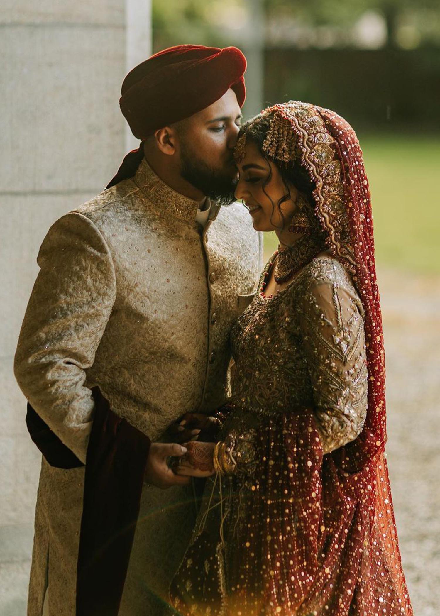 Antique Gold Embellished Net Bridal Lehenga (3-Piece) - Image 4