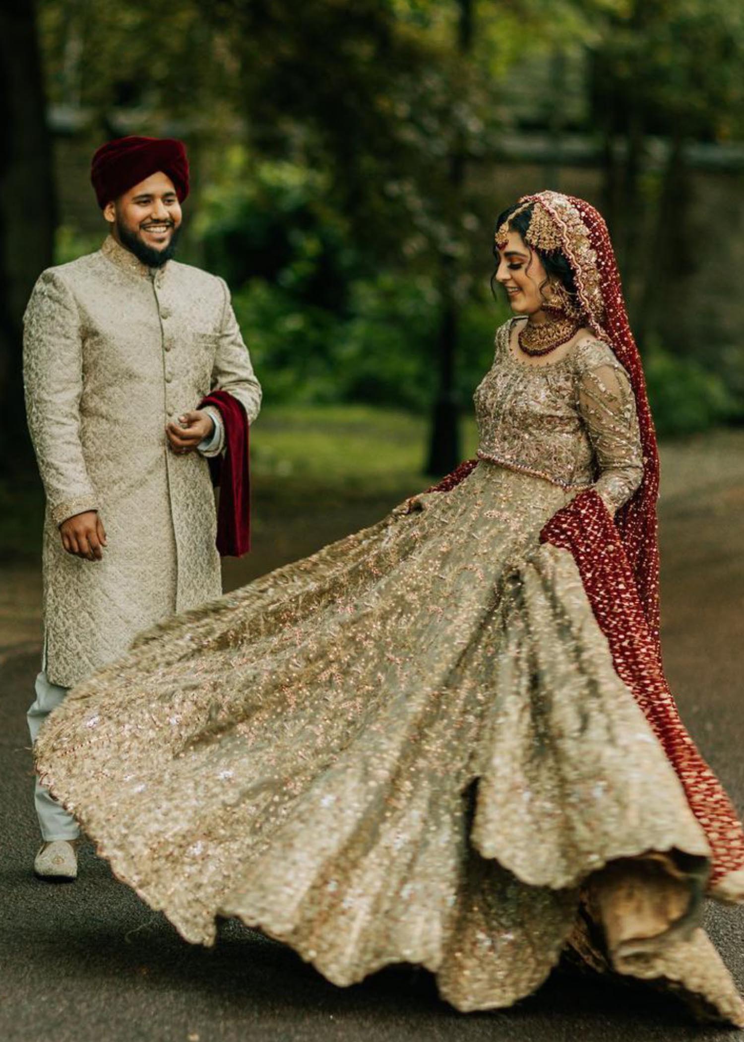 Antique Gold Embellished Net Bridal Lehenga (3-Piece) - Image 6