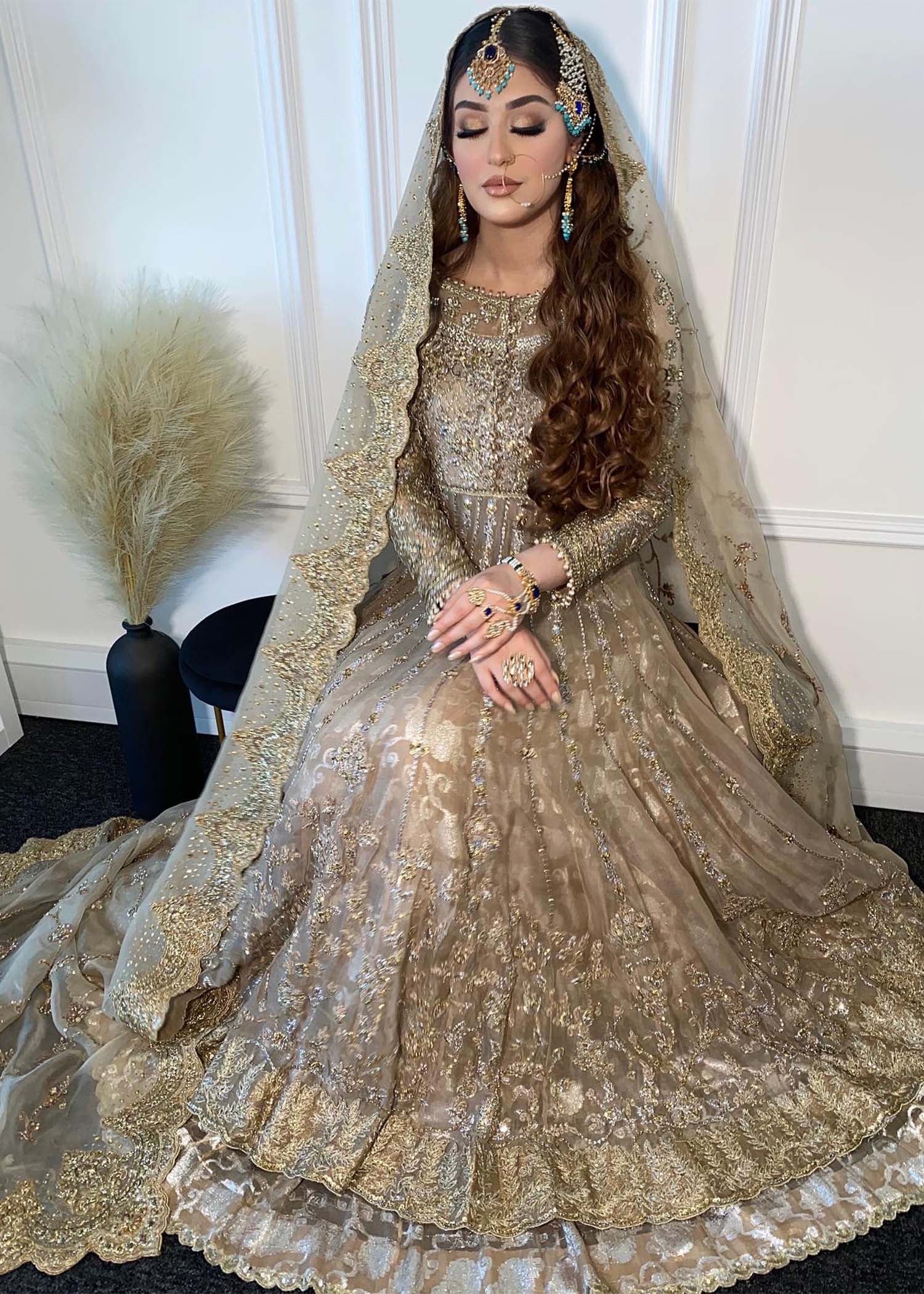 Champagne Gold Embellished Net Bridal Lehenga (3-Piece) - Image 1