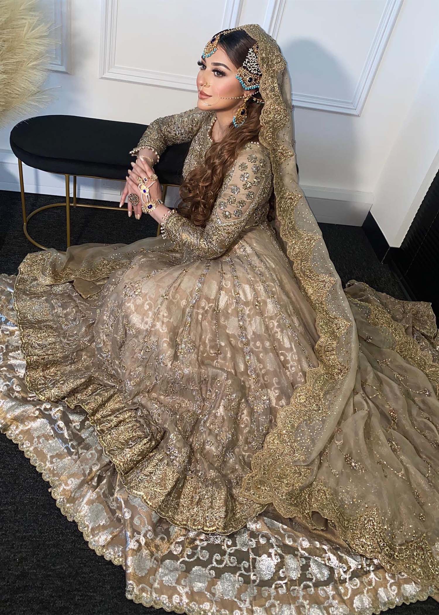 Champagne Gold Embellished Net Bridal Lehenga (3-Piece) - Image 2