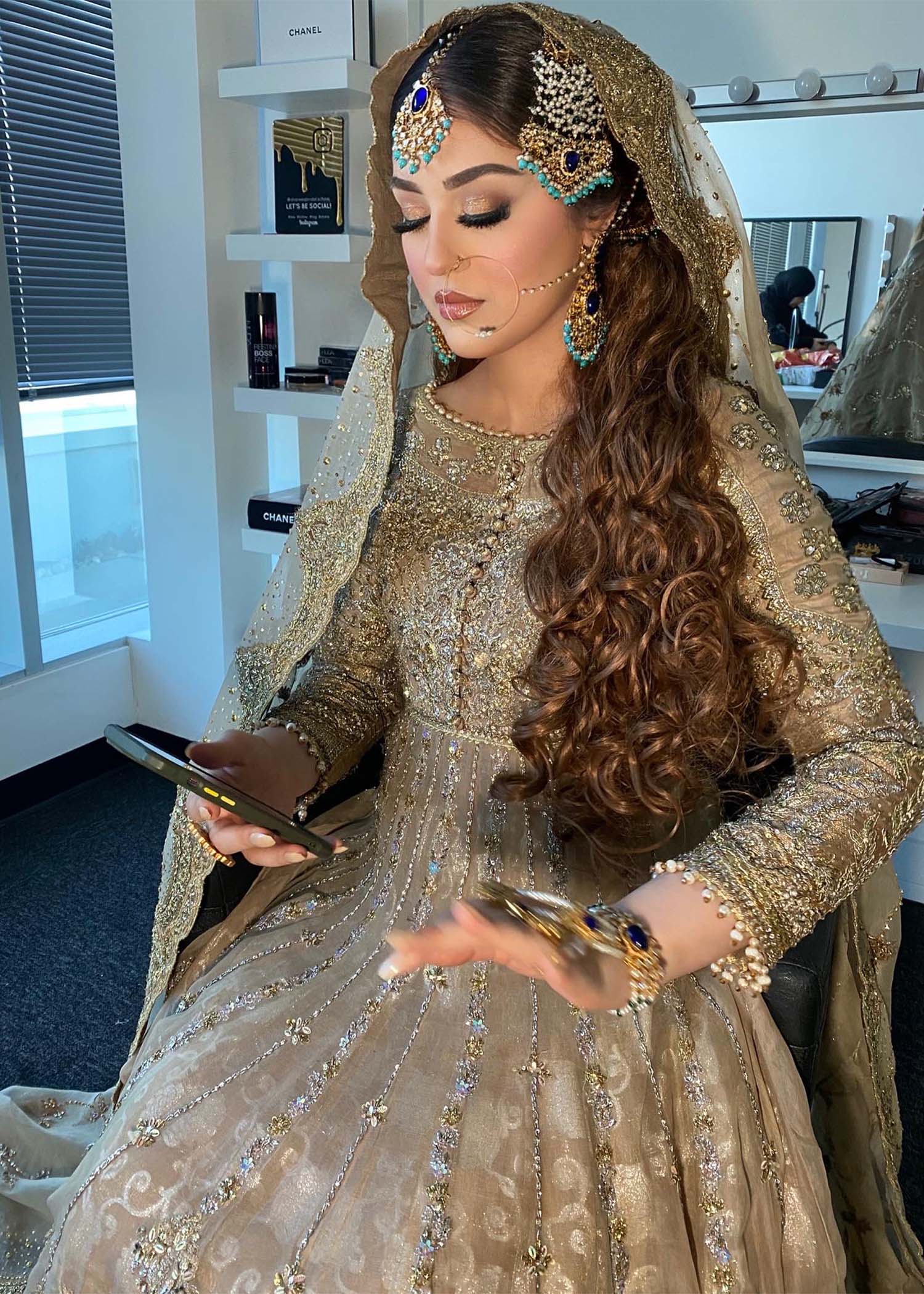 Champagne Gold Embellished Net Bridal Lehenga (3-Piece) - Image 3