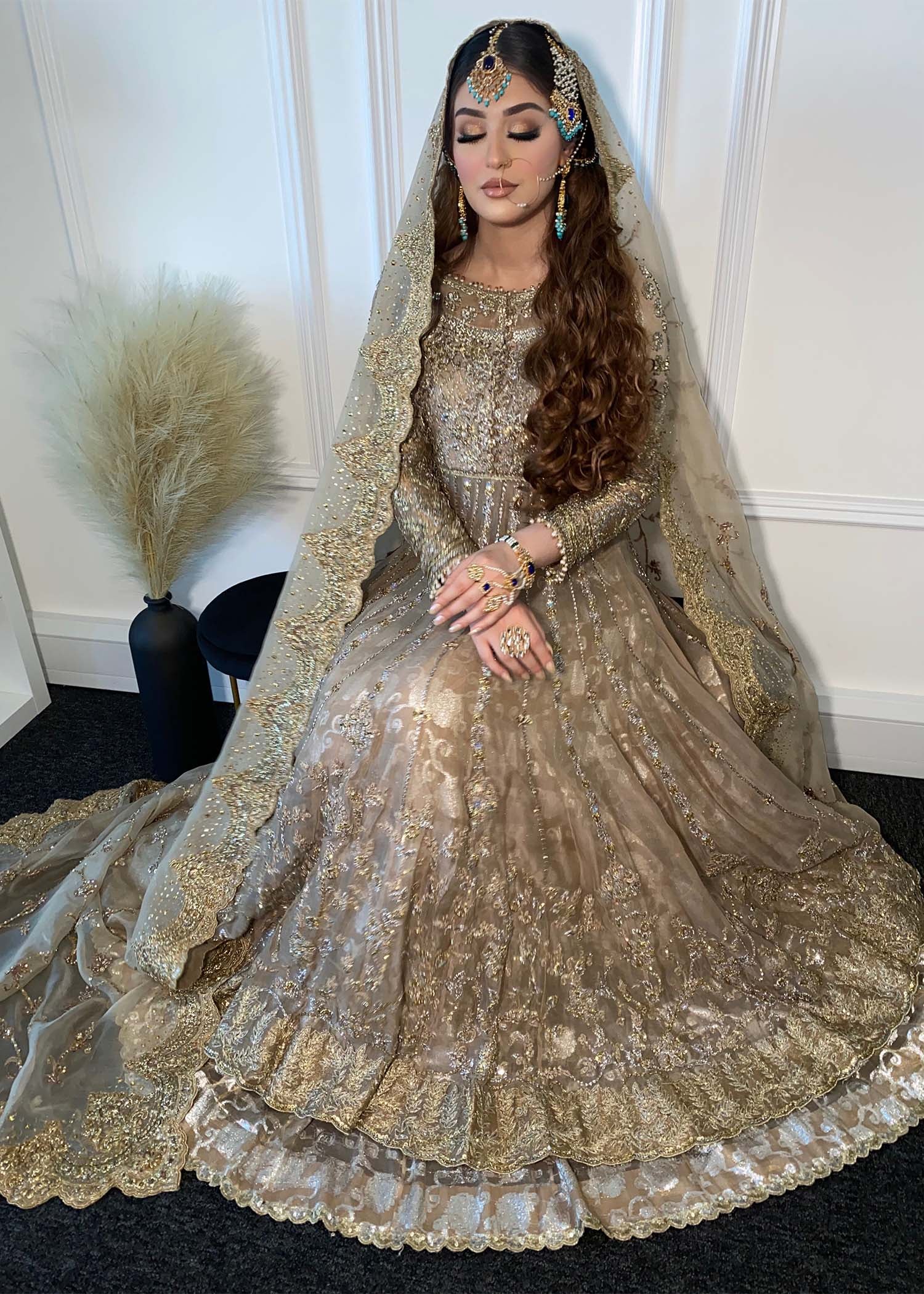 Champagne Gold Embellished Net Bridal Lehenga (3-Piece) - Image 5