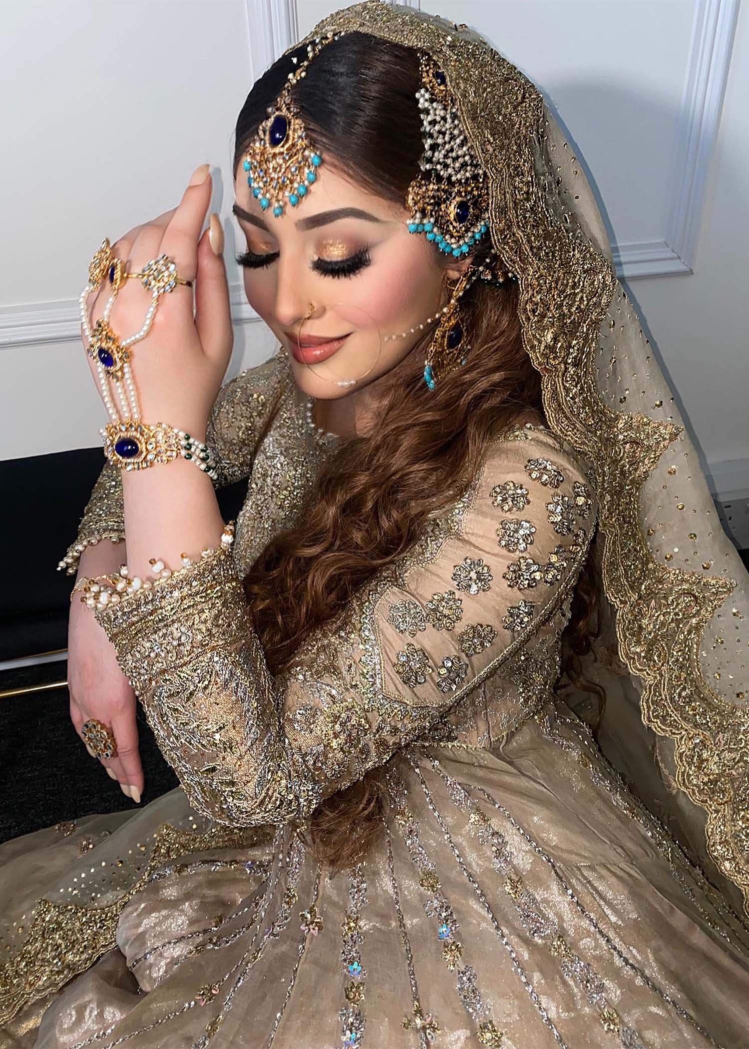 Champagne Gold Embellished Net Bridal Lehenga (3-Piece) - Image 6