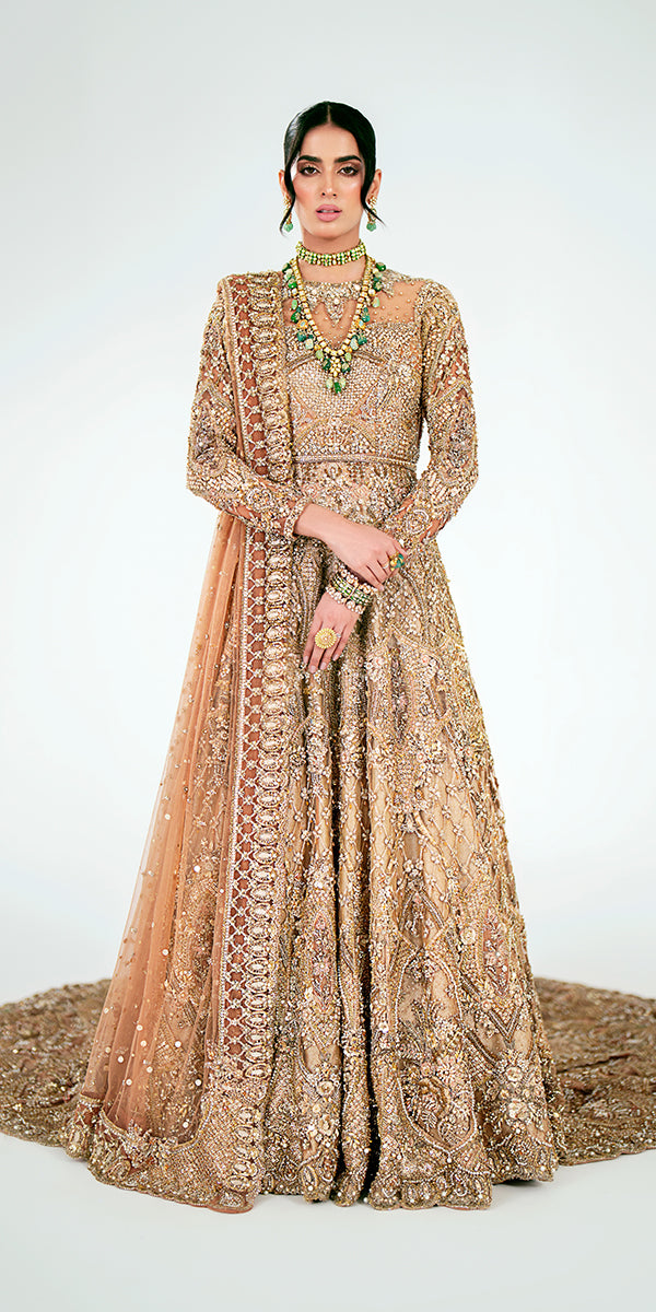 Rust Gold Embellished Net Bridal Lehenga (3-Piece) - Image 6