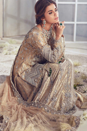 Champagne Gold Embellished Organza & Jamawar Bridal Lehenga (3-Piece) - Image 2