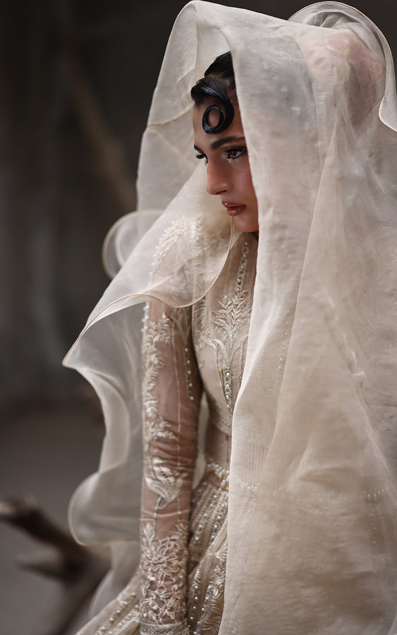 Champagne Embroidered Organza Lehenga Set (3-Piece) - Image 2