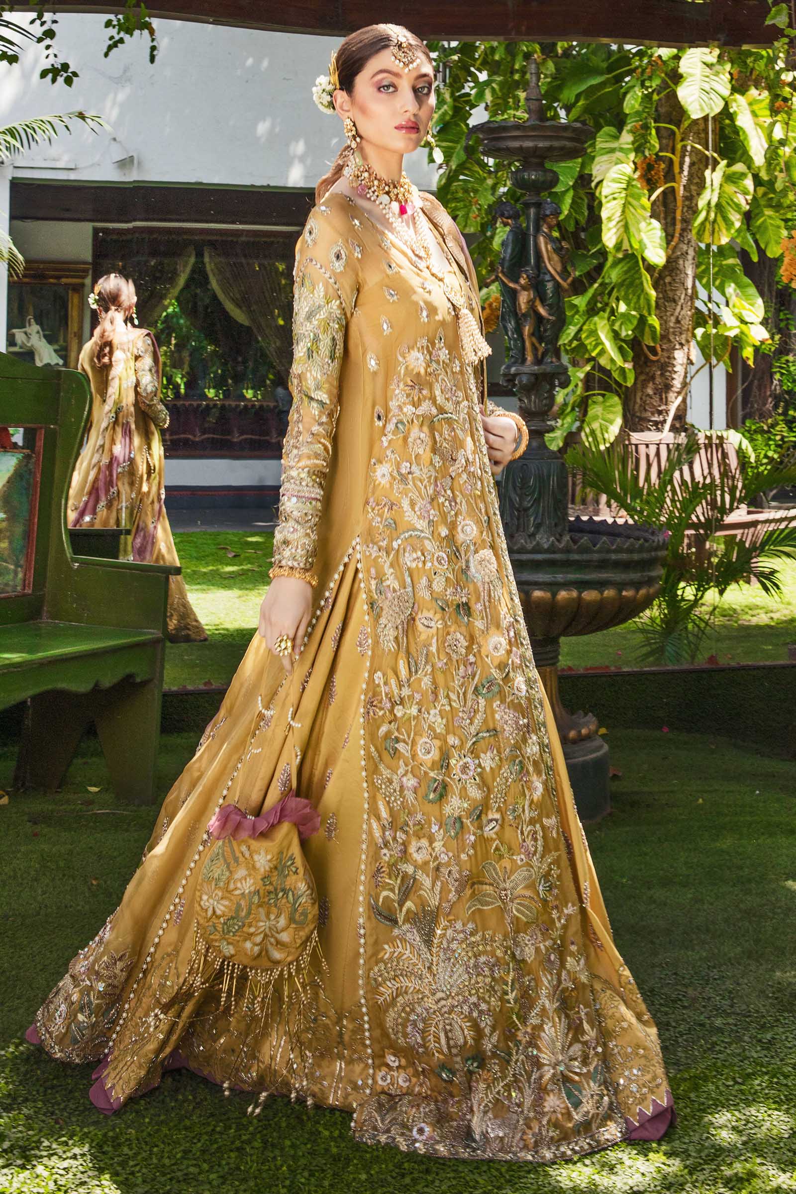 Gold Embroidered Organza Jacket Lehenga (3-Piece) - Image 1