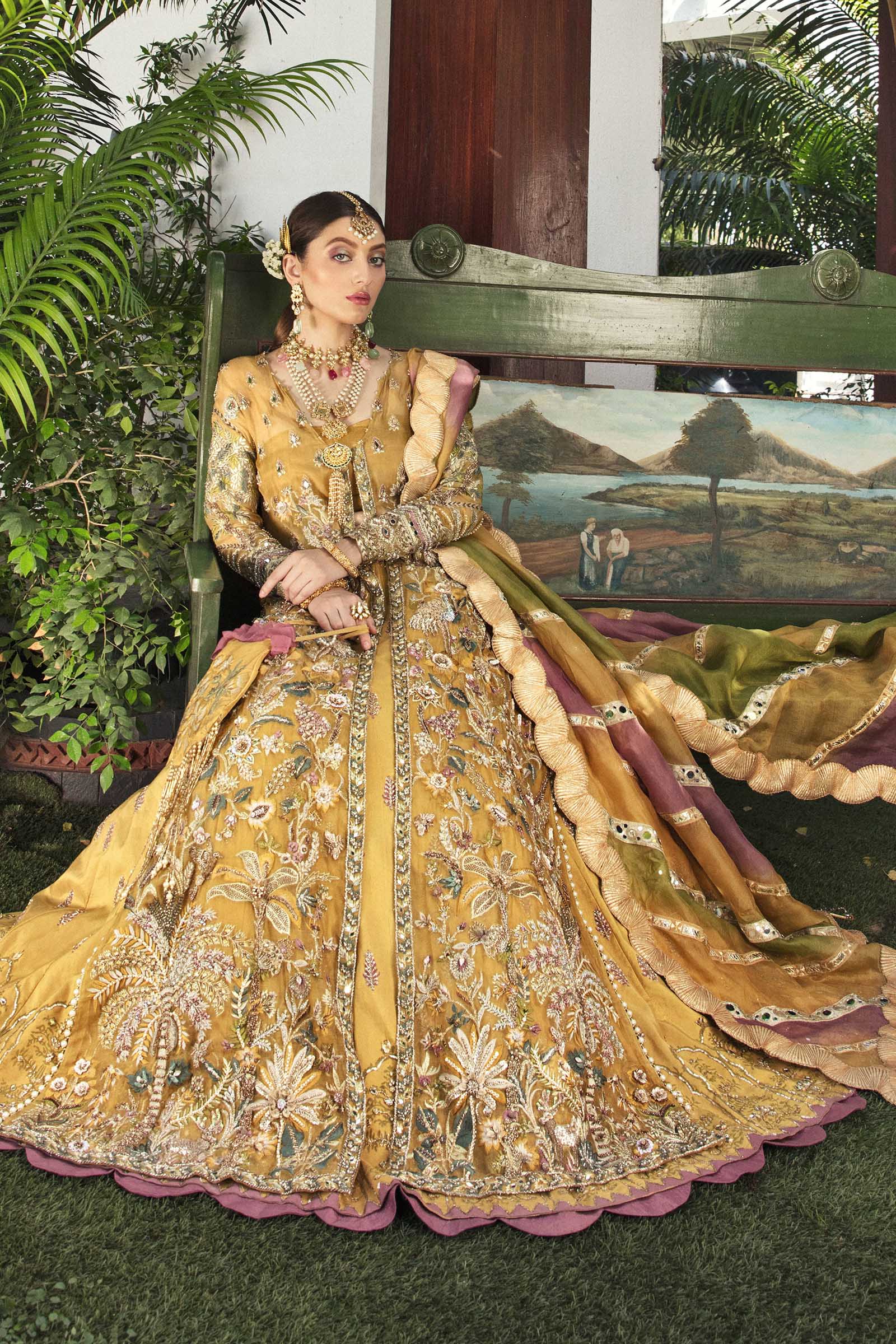 Gold Embroidered Organza Jacket Lehenga (3-Piece) - Image 3