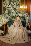 Pakistani Gold Embellished Organza Anarkali Lehenga (3-Piece) - Image 1