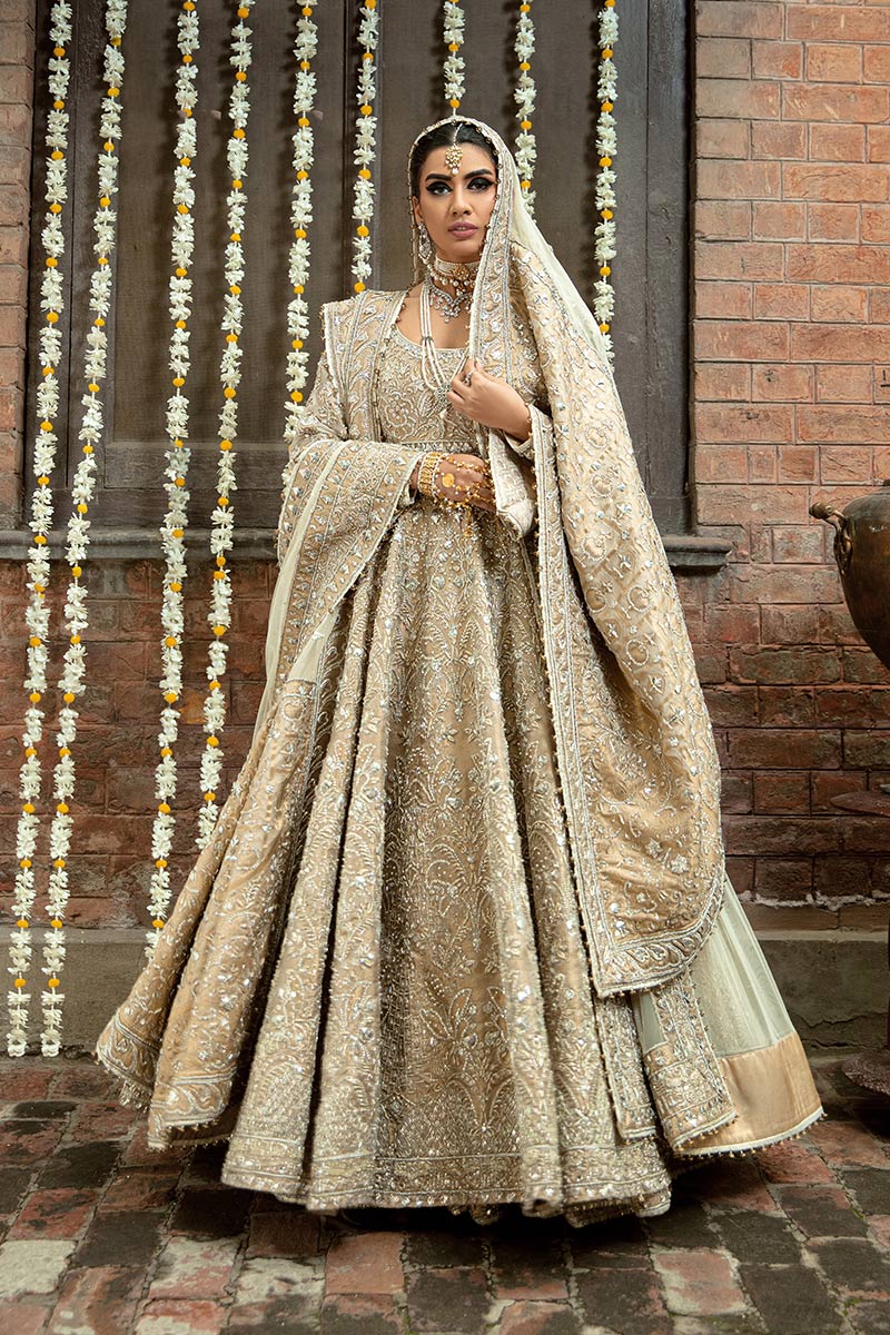 Pakistani Gold Embellished Organza Anarkali Lehenga (3-Piece) - Image 10