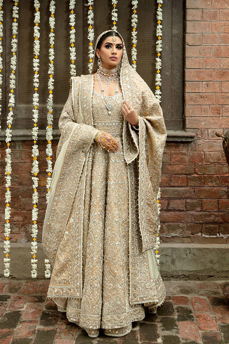 Pakistani Gold Embellished Organza Anarkali Lehenga (3-Piece) - Image 11