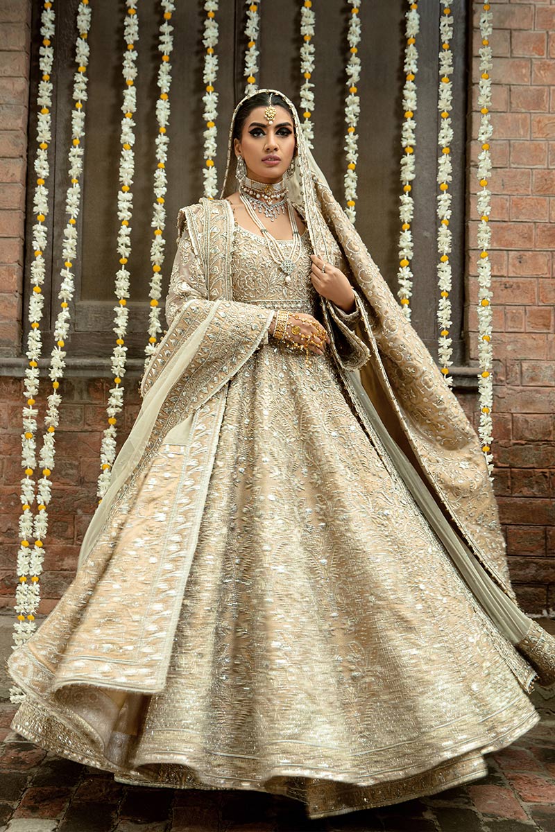 Pakistani Gold Embellished Organza Anarkali Lehenga (3-Piece) - Image 12