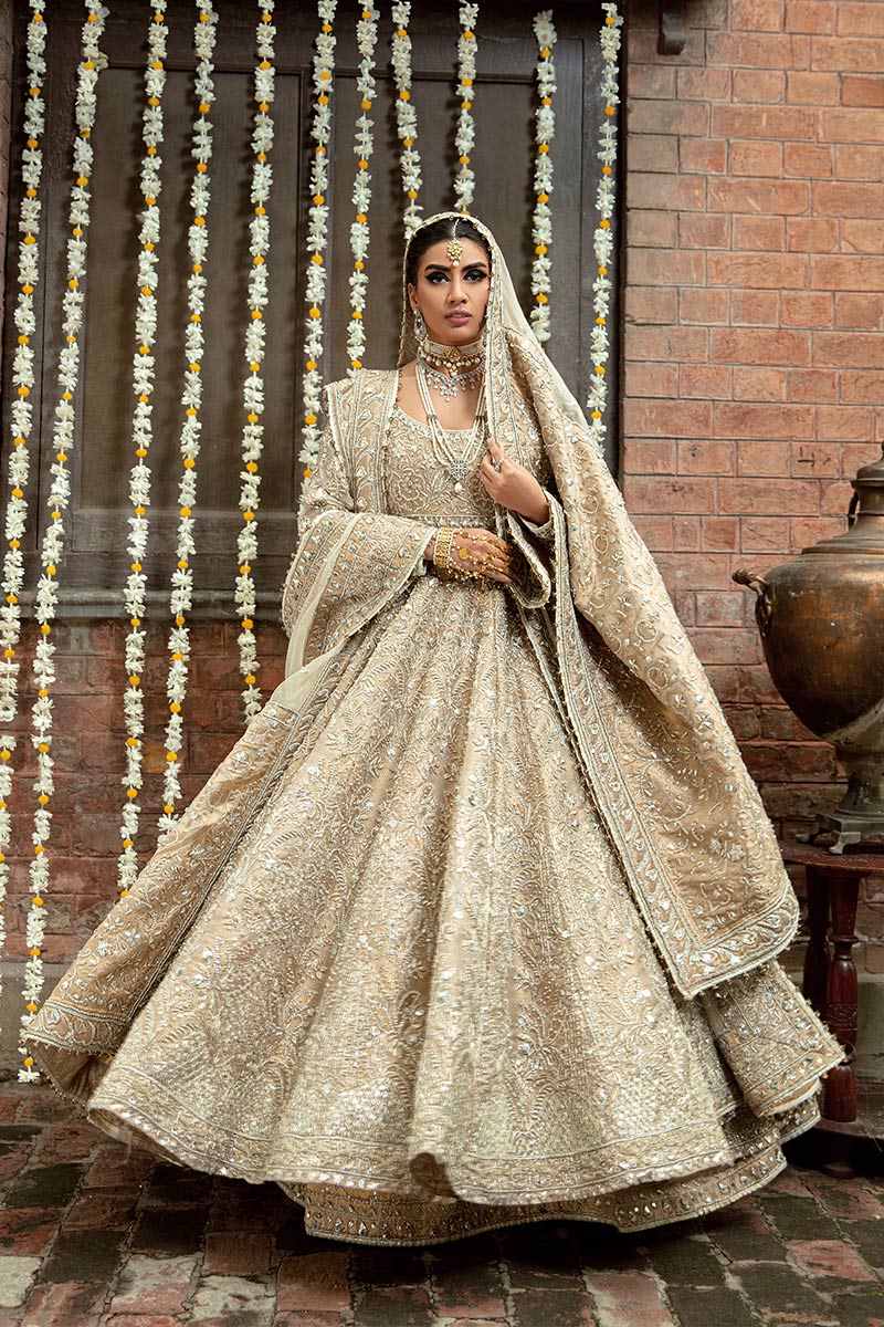 Pakistani Gold Embellished Organza Anarkali Lehenga (3-Piece) - Image 15