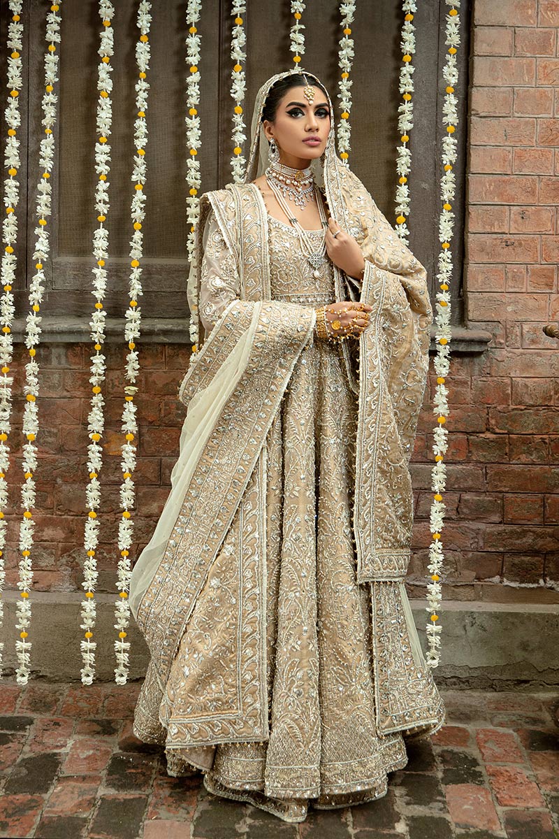 Pakistani Gold Embellished Organza Anarkali Lehenga (3-Piece) - Image 16