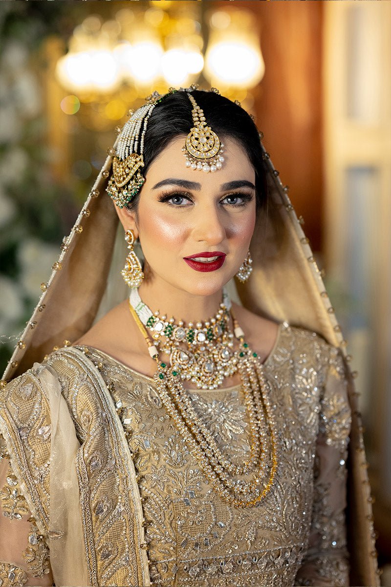 Pakistani Gold Embellished Organza Anarkali Lehenga (3-Piece) - Image 5