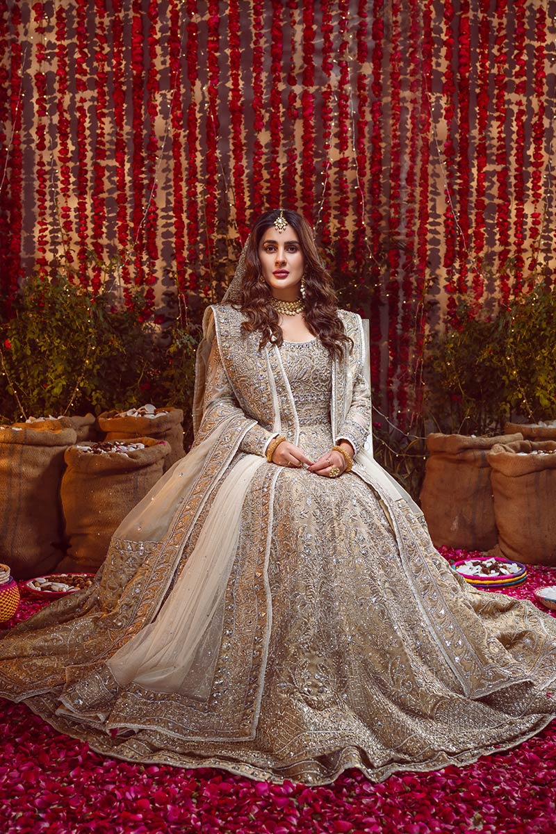 Pakistani Gold Embellished Organza Anarkali Lehenga (3-Piece) - Image 6