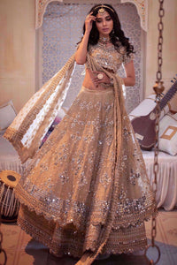 Gold Mirror Work Organza Bridal Lehenga (3-Piece) - Image 3