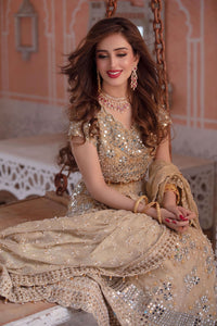 Gold Mirror Work Organza Bridal Lehenga (3-Piece) - Image 6