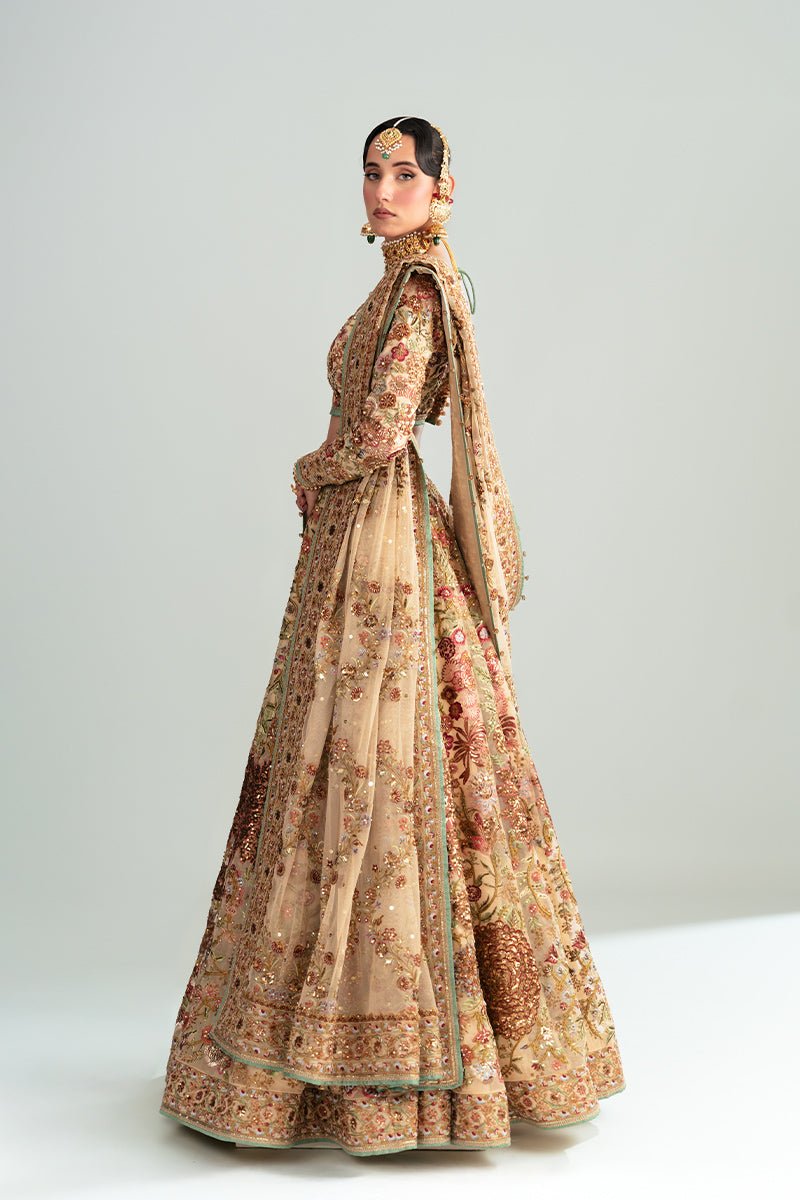Mint Gold Embroidered Organza Lehenga Choli (3-Piece) - Image 3