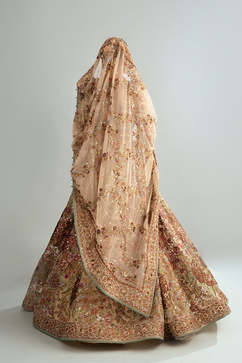 Mint Gold Embroidered Organza Lehenga Choli (3-Piece) - Image 7