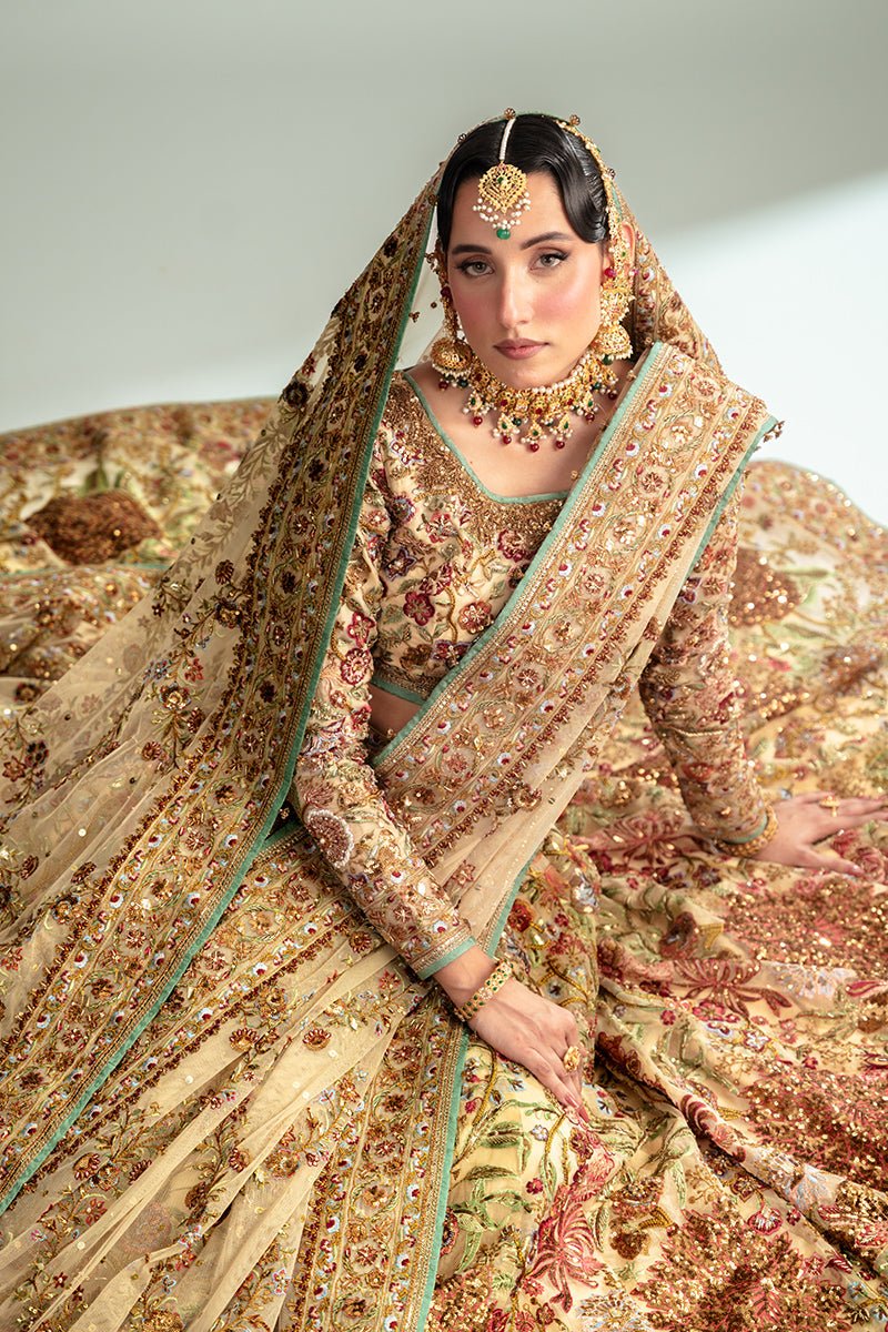 Mint Gold Embroidered Organza Lehenga Choli (3-Piece) - Image 9