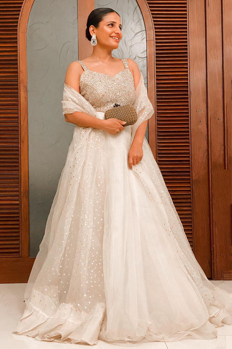 Pakistani Gold Swarovski Organza Lehenga (3-Piece) - Image 1