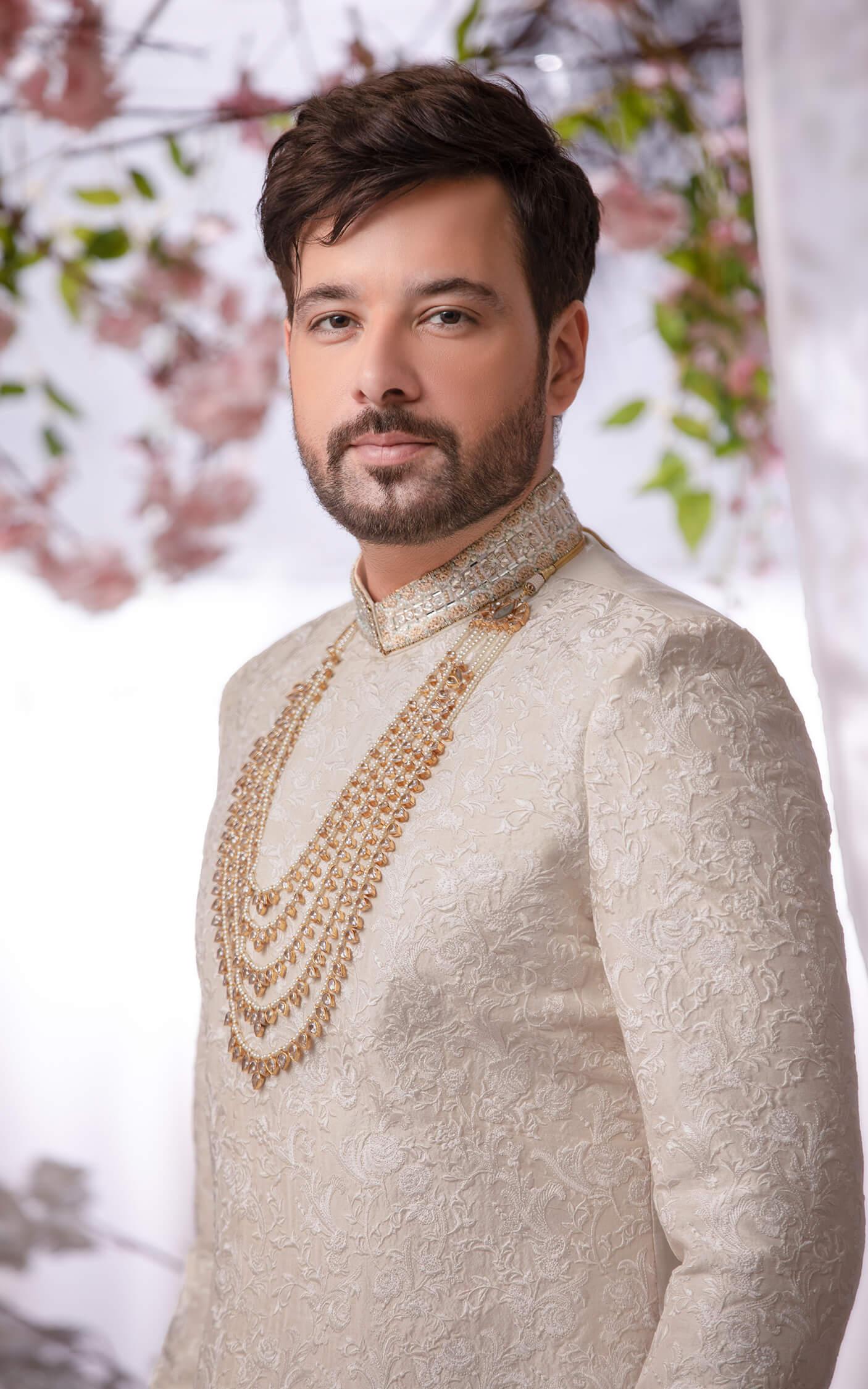 Champagne Gold Embroidered Organza Bridal Lehenga (3-Piece) - Image 12