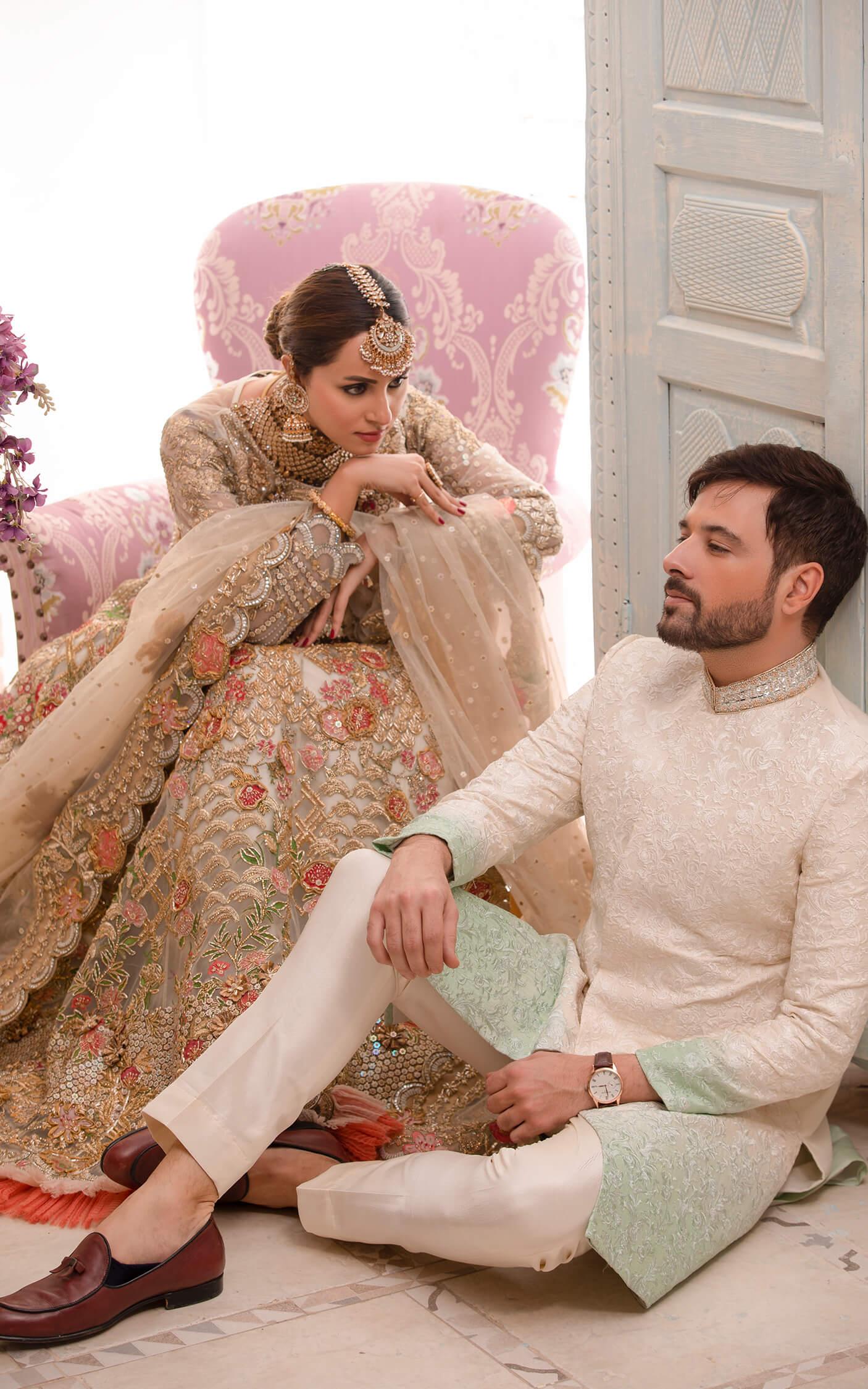 Champagne Gold Embroidered Organza Bridal Lehenga (3-Piece) - Image 9