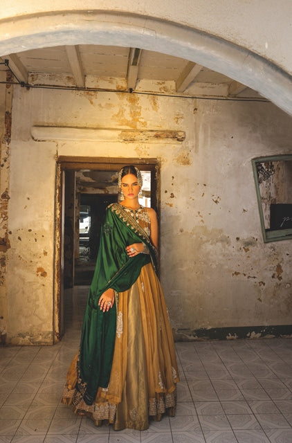 Gold Embellished Organza Kalidar Dress (3-Piece) - Image 3