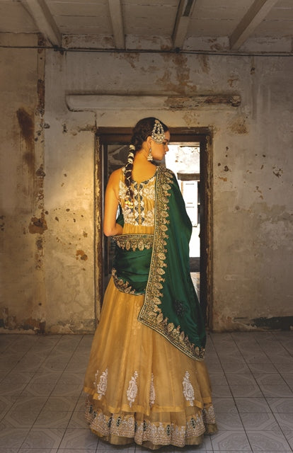 Gold Embellished Organza Kalidar Dress (3-Piece) - Image 4