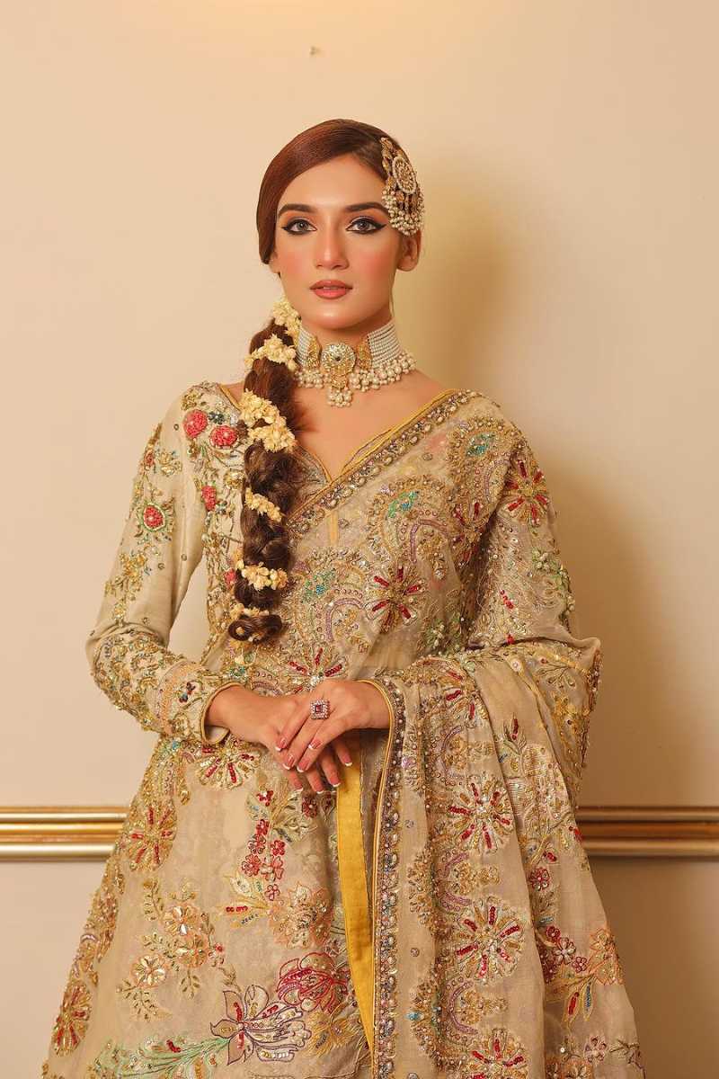 Champagne Gold Embellished Organza Bridal Lehenga (3-Piece) - Image 1