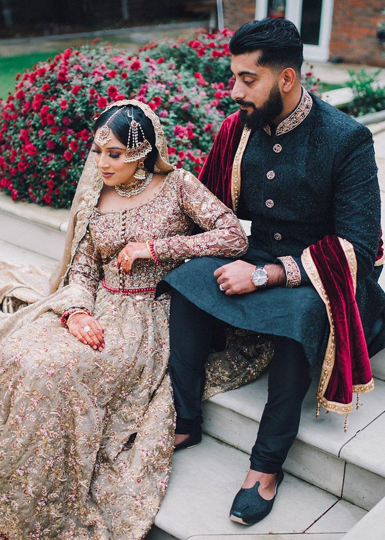 Champagne Gold Embellished Organza Bridal Lehenga (3-Piece) - Image 3