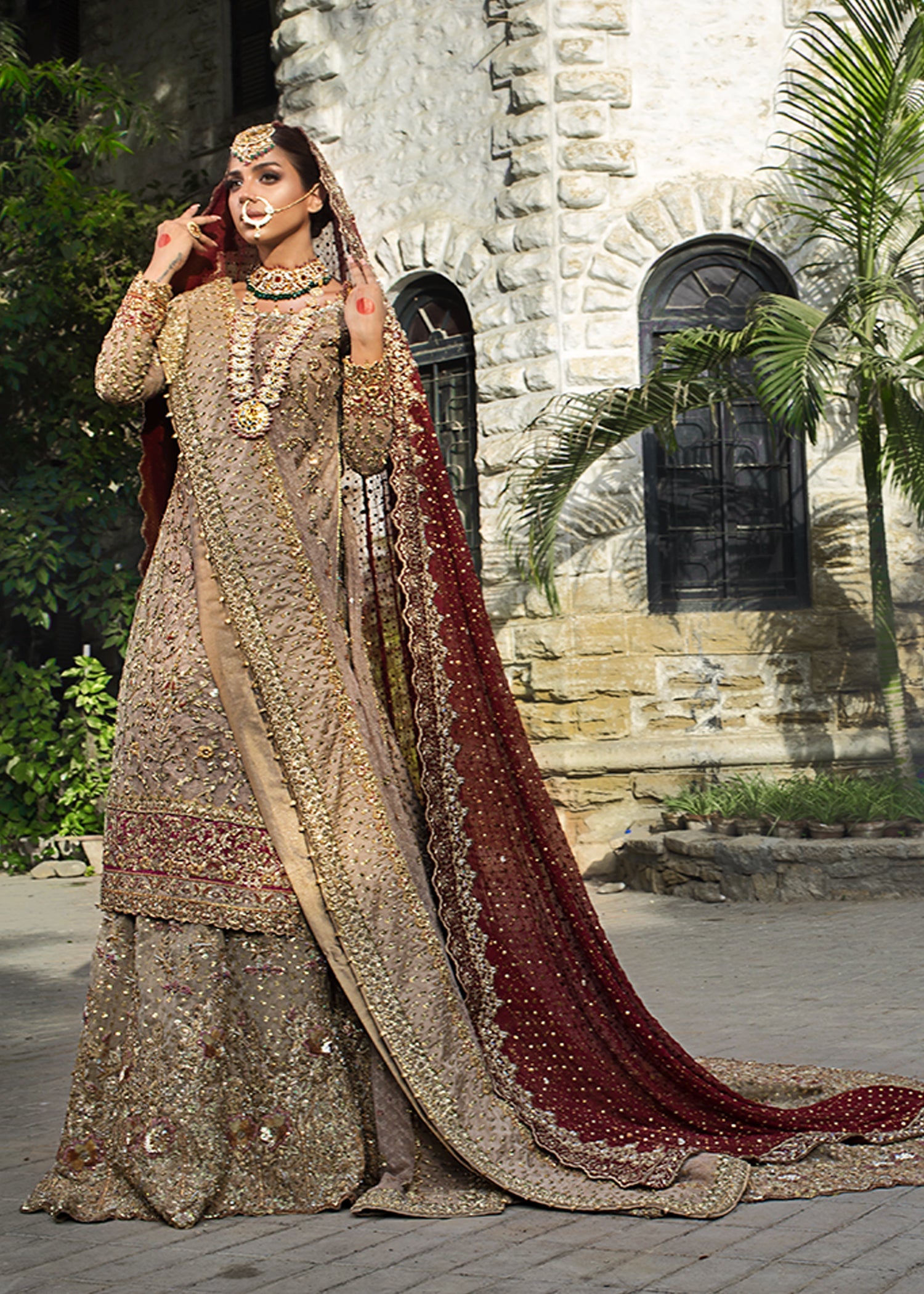 Honey Gold Zardozi Organza Bridal Lehenga (3-Piece) - Image 1