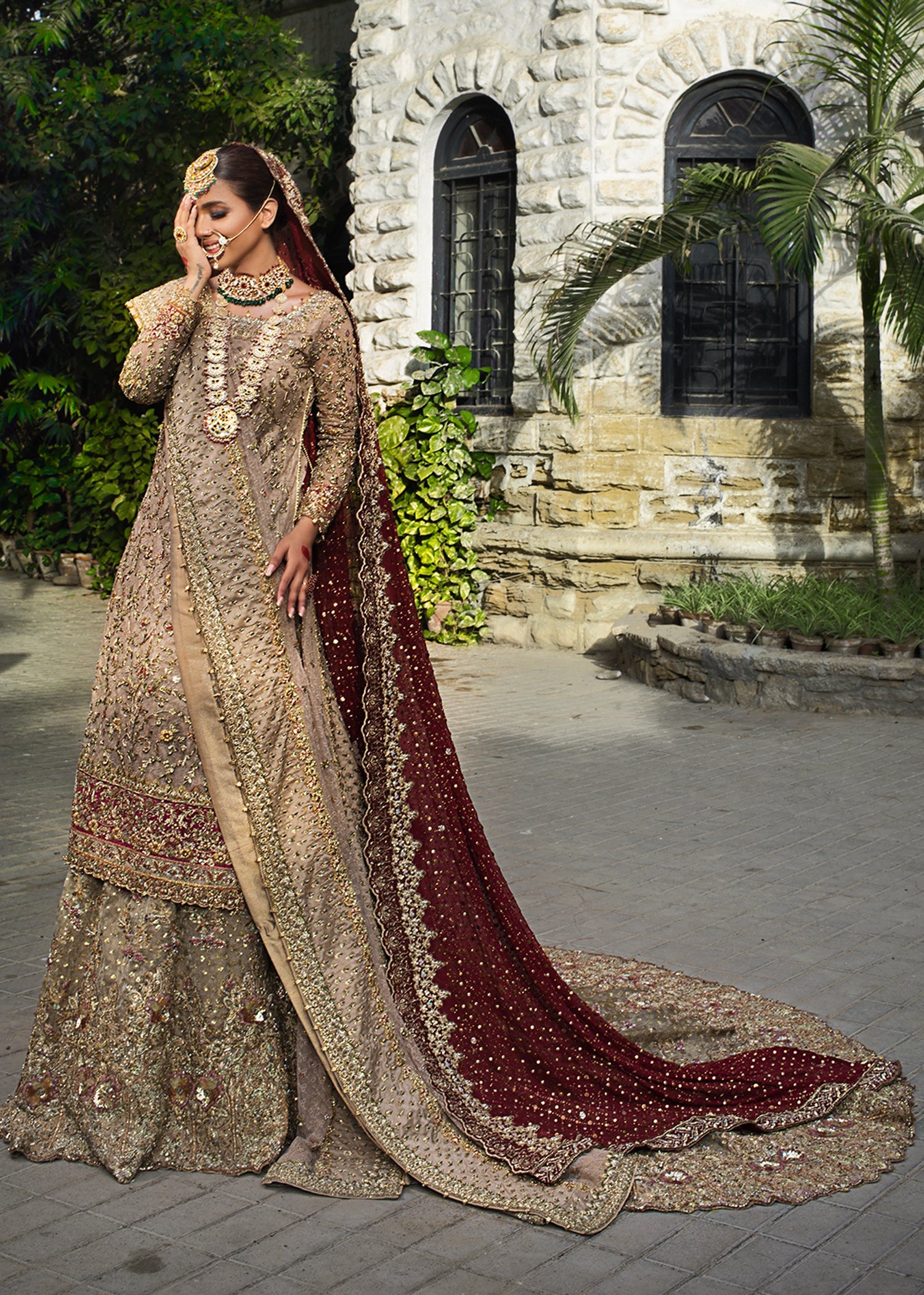Honey Gold Zardozi Organza Bridal Lehenga (3-Piece) - Image 2