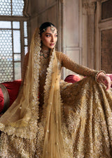 Gold Hand-Embroidered Net & Organza Bridal Lehenga (3-Piece) - Image 5