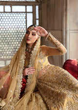 Gold Hand-Embroidered Net & Organza Bridal Lehenga (3-Piece) - Image 7